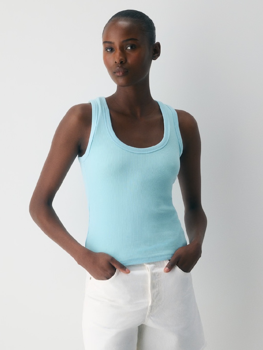 Aritzia HomeStretch Rib Vinyl Tank Size Large Panorama Blue NWT